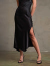 Raisonnel Side Slit Satin Dress in Black