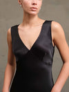 Raisonnel Side Slit Satin Dress in Black