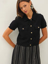 Be Cool Short Sleeve Button Down Cardigan in Black