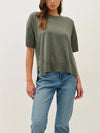 Be Cool Wool Blend Short Sleeve Sweater Top in Spruce