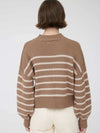 Blu Pepper Stripe Mock Neck Drop Shoulder Knit Sweater in Cocoa