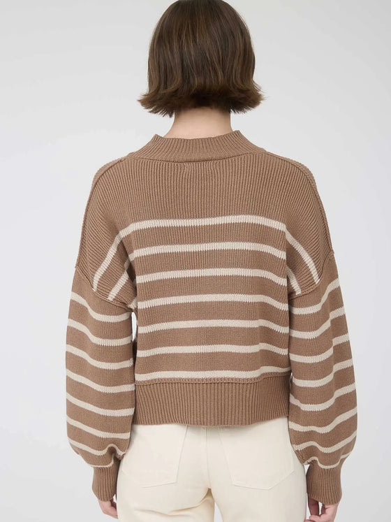 Blu Pepper Stripe Mock Neck Drop Shoulder Knit Sweater in Cocoa