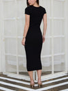 The Workshop Studio Ribbed Knit Short Sleeve Midi Dress in Black