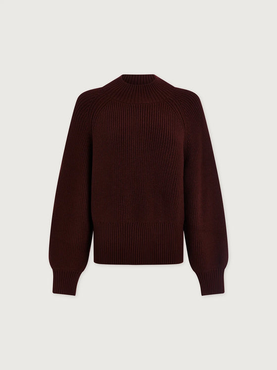Varley Martina High Neck Rib Knit in Dark Chocolate maroon