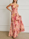 Bold Floral Chiffon Frilly Hem Maxi Dress in Romantic Floral