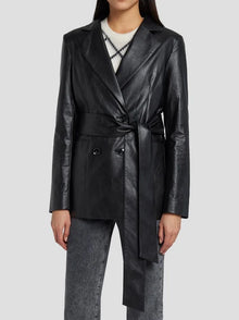  7 for all mankind Faux Leather Wrap Blazer in Black