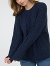 Womens Crewneck Cable Knit Long Sleeve Pullover Sweater Blu Pepper
