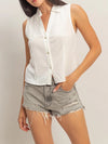 HYFVE Sleeveless Lyocell Linen Button Front Top in white