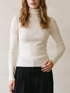 Et Clet Turtle Neck Rib Knitted Top in Ivory