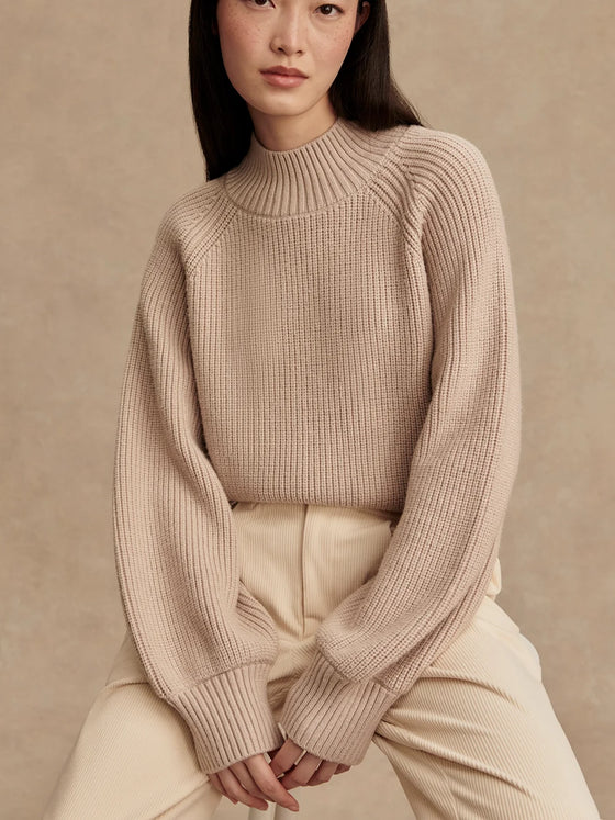 Varley Martina High Neck Rib Knit in cement