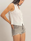 HYFVE Sleeveless Lyocell Linen Button Front Top in white