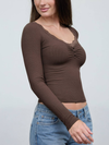 Lace Trim Button Detail Long Sleeve Knit Top