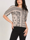Beulah Style Abstract Paisley Printed Knit Top in Coffee