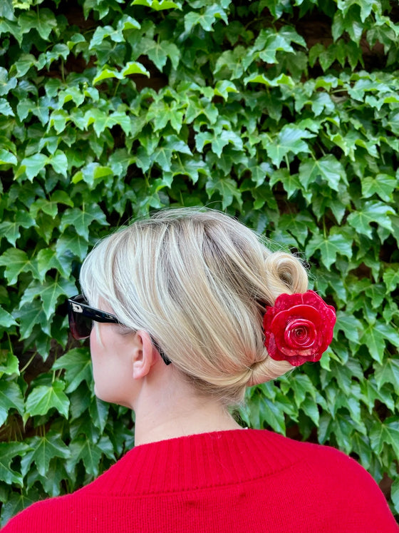 Solar Eclipse Handmade Origami Rose Flower Claw Hair Clip in Red