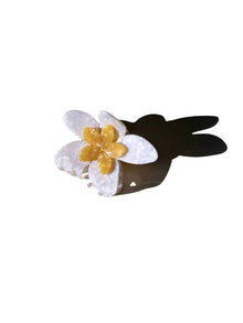  Solar Eclipse Hand-Painted Frangipani Flower Claw Hair Clip in White