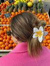 Solar Eclipse Hand-Painted Frangipani Flower Claw Hair Clip in White
