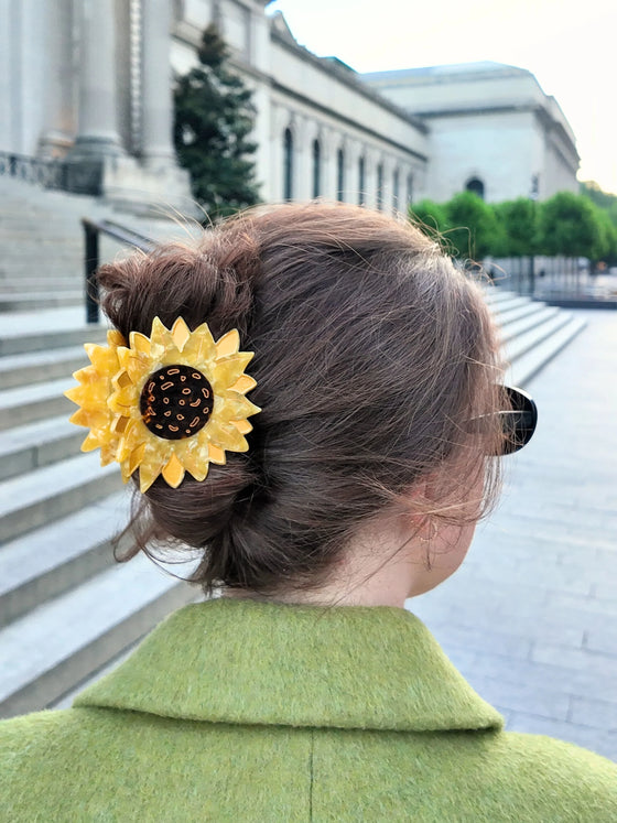 Solar Eclipse Hand-Painted Sunflower Claw Hair Clip