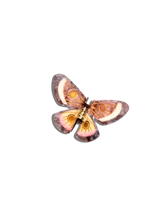 Solar Eclipse Hand-Painted Emperor Silk Moth Claw Hair Clip in Brown