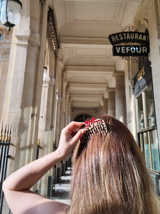 Solar Eclipse Hand-Painted Leopard Bow Pocket Hair Comb