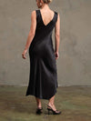 Raisonnel Side Slit Satin Dress in Black