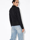 Beulah Style Rhinestone Embellished Mock Neck Long Sleeve Top in Black