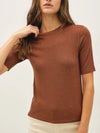 Be Cool Modal Ribbed Crew Neck Short Sleeve Top in Rust