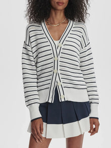  Varley Antonia Relaxed Cardigan in White/Blue Nights