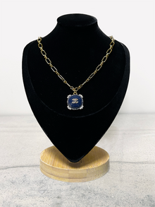  Winifred Design Small Gold 18" Chain with Navy/Gold Square CC Necklace Chanel navy