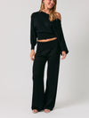 Le Lis Folded Waist Wide Leg Sweater Pants in Black