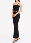 No Vacancy Ribbed Open-Back Grommet Maxi Dress in Black