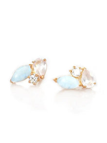  La Kaiser Rainbow Moonstone, Rose Quartz & Diamond Sweet Pea Studs