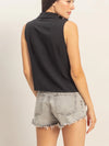 HYFVE Sleeveless Lyocell Linen Button Front Top in black