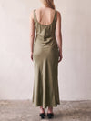 Et Clet Lightweight Silky Bias Tank Dress in Olive
