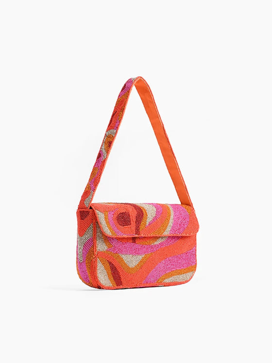 America & Beyond Golden Poppy Embellished Shoulder Bag Pink Orange Beaded Bag