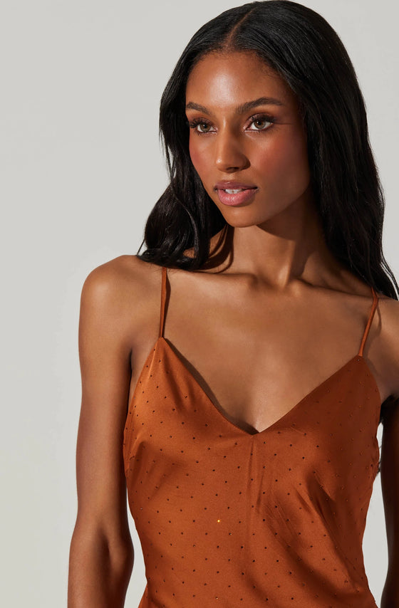 ASTR the Label Bonney Dress in Copper orange sparkle