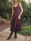 ASTR the Label Philomene V-Neck Ruffle Trim Dress in Eggplant