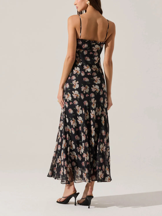 ASTR the Label Maeryn Sweetheart Ruffle Maxi Dress in Black Floral
