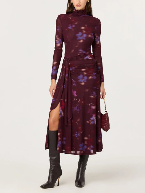 ASTR the Label Aubriella Dress in Dark Plum Multi
