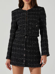  ASTR the Label Milena Boxy Tweed Jacket in Black