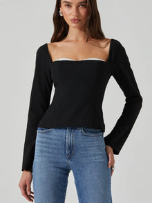  ASTR the Label Whitley Peekaboo Contrast Top in Black White