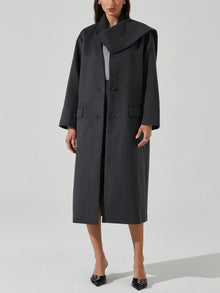  ASTR the Label Londyn Scarf Longline Coat in Charcoal built in scarf