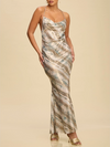 Luxxel Metallic Chain Slip Dress in Sage