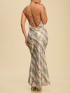 Luxxel Metallic Chain Slip Dress in Sage