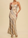 Luxxel Metallic Chain Slip Dress in Sage