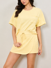 Wasabi + Mint Casual Round Neck Boxy Tee with Pocket in Banana yellow
