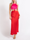 Edit by Nine Color Block Satin Cutout Mock Neck Maxi Dress in Pink
