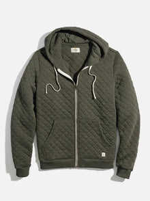  Marine Layer Corbet Quilted Full Zip Hoodie in Olive Heather