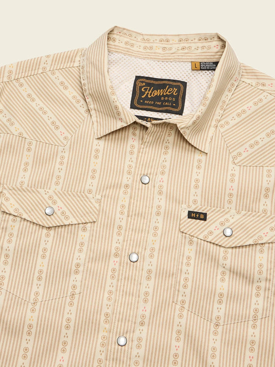 Howler Bros H Bar B Tech Longsleeve - Mosquero Stripe in Brown Rice