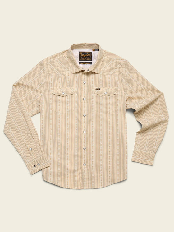 Howler Bros H Bar B Tech Longsleeve - Mosquero Stripe in Brown Rice