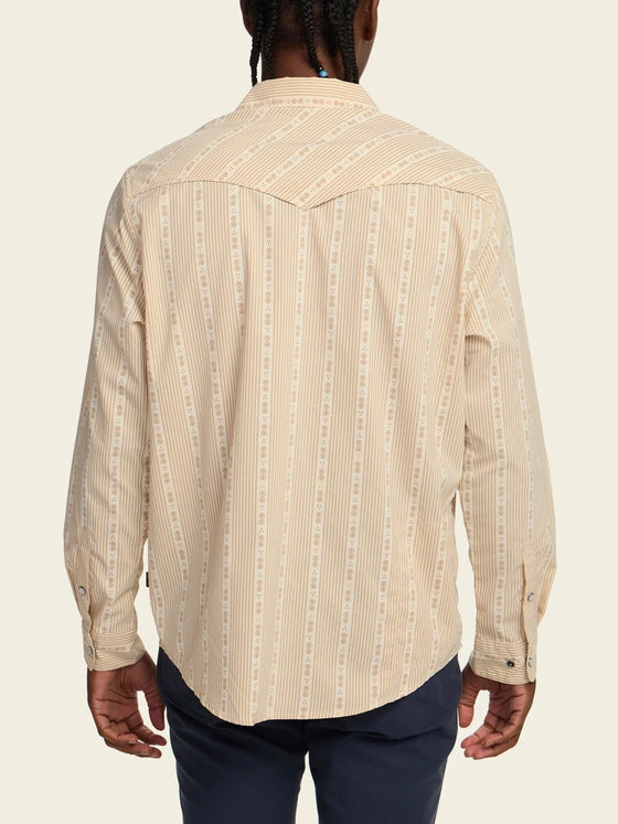 Howler Bros H Bar B Tech Longsleeve - Mosquero Stripe in Brown Rice